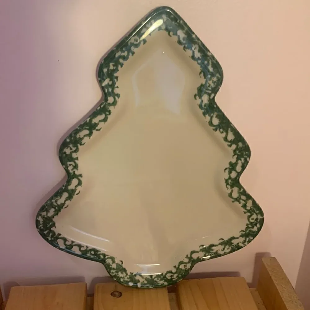 Henn Pottery Spongeware Tree Platter Plate Green